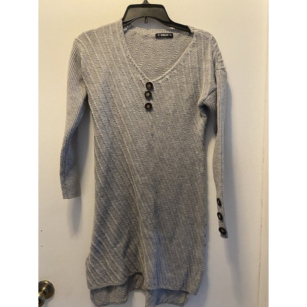 Sheilay women's pullover sweater mini dress size XL grey cable knit